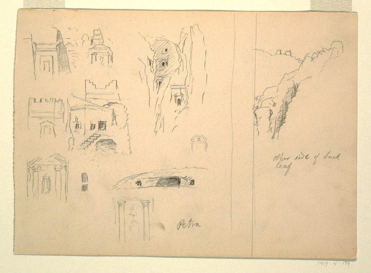 Ten Studies of Tombs and a View of Rocks, Petra, Jordan de Frederic Edwin Church