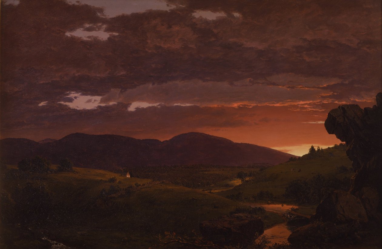 Crepúsculo, "Pequeno árbitro entre o dia e a noite" (Pôr do sol) de Frederic Edwin Church
