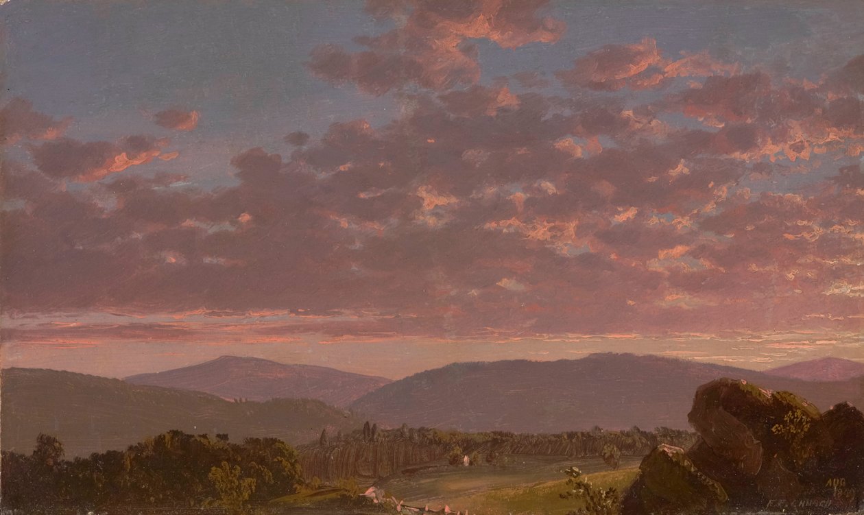 Crepúsculo em Catskills 1849 (Óleo sobre cartão) de Frederic Edwin Church