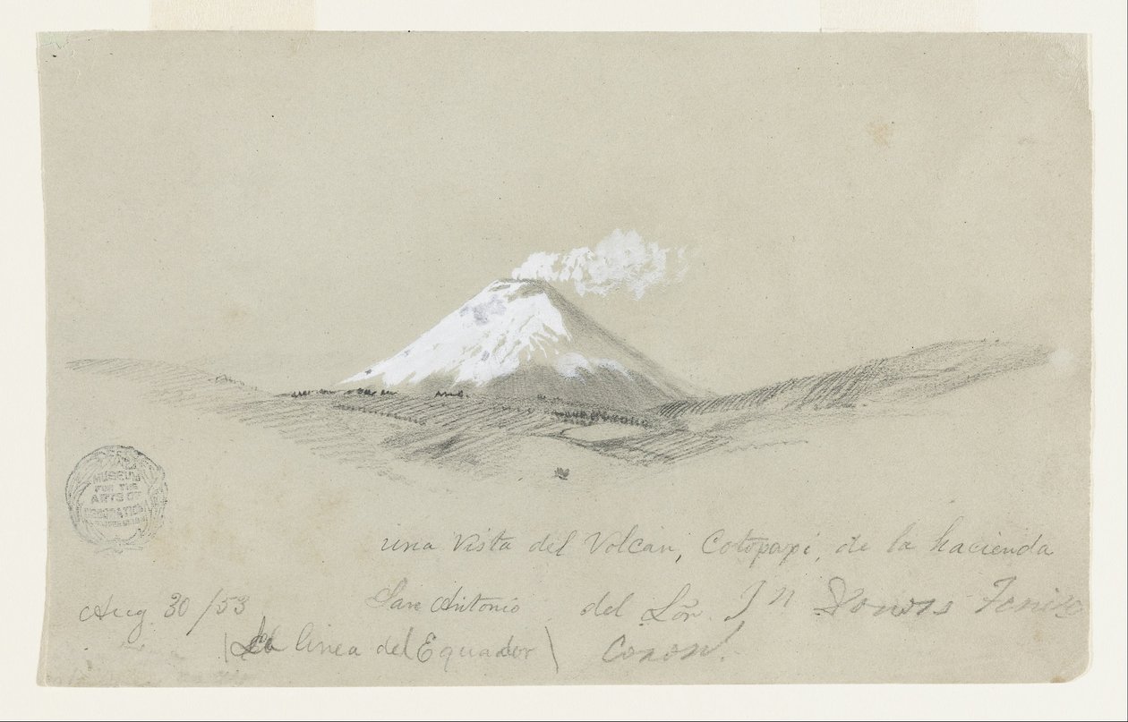 Vista do Cotapaxi a partir da Hacienda San Antonio, Equador de Frederic Edwin Church