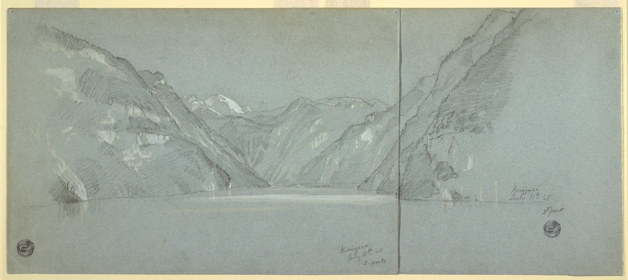 Vista do Lago Konigssee com o Falkenstein, perto de Berchtesgaden, Baviera, Alemanha, Parte 2 de Frederic Edwin Church