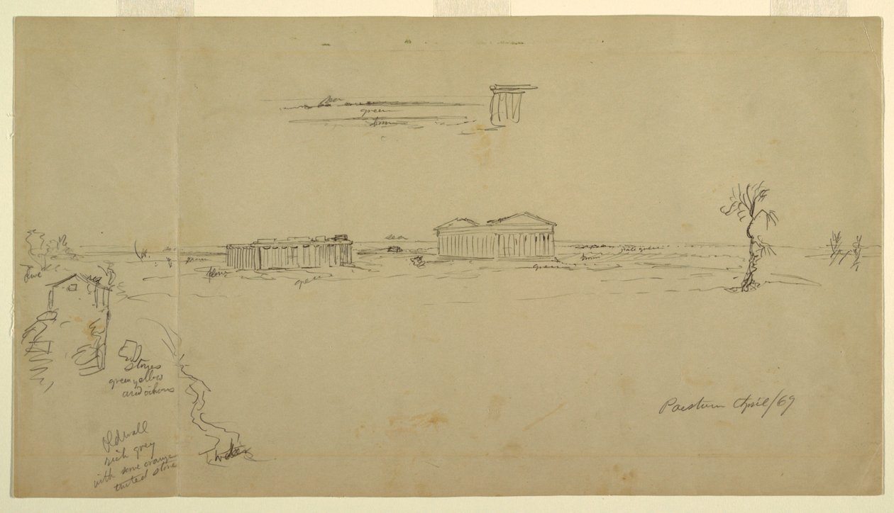 Vistas da Basílica e do Templo de Netuno, Paestum, Itália de Frederic Edwin Church