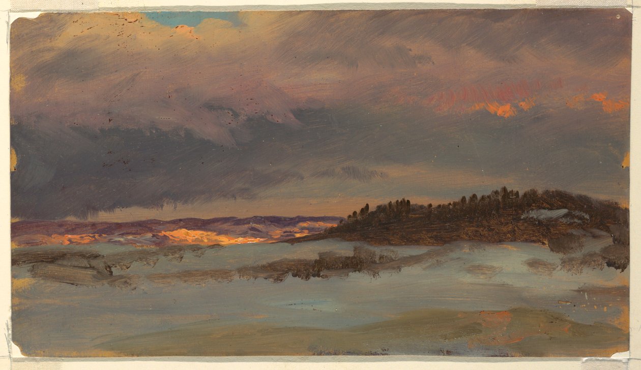 Paisagem de inverno com Blue Hill ao pôr do sol, Hudson, Nova York de Frederic Edwin Church
