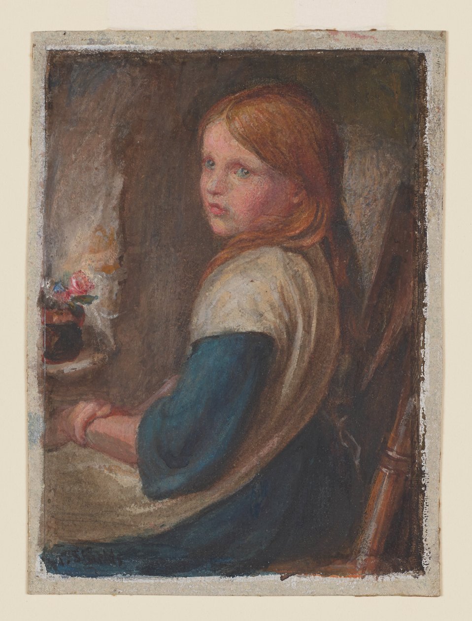 Estudo de uma jovem rapariga sentada, c.1870 (aguarela, guache e goma-arábica sobre papel) de Frederic James Shields