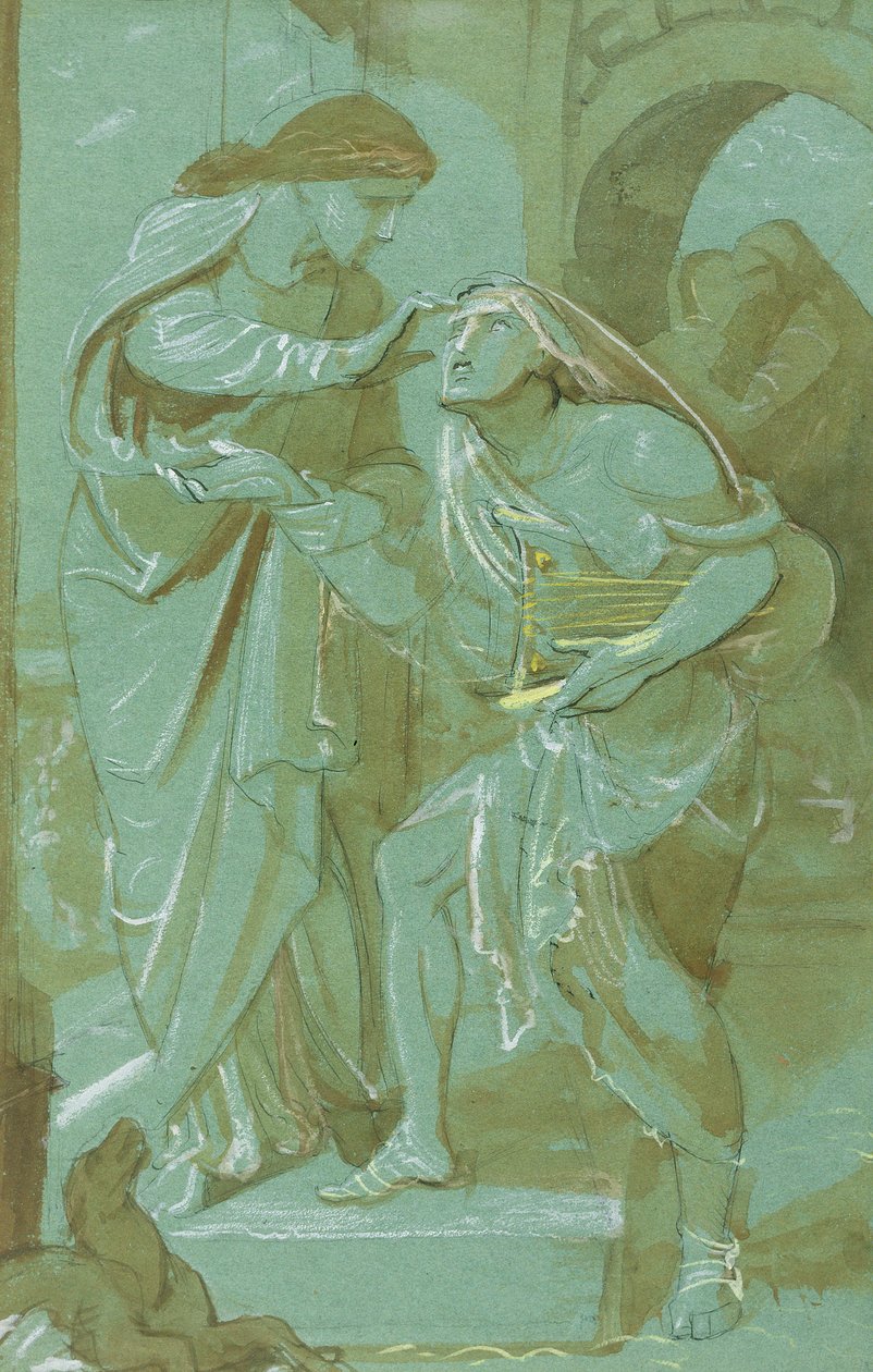 Estudo para O Cego de Betsaida na Parede Norte da Capela da Ascensão, Londres (caneta e tinta e aguarela sobre papel verde) de Frederic James Shields