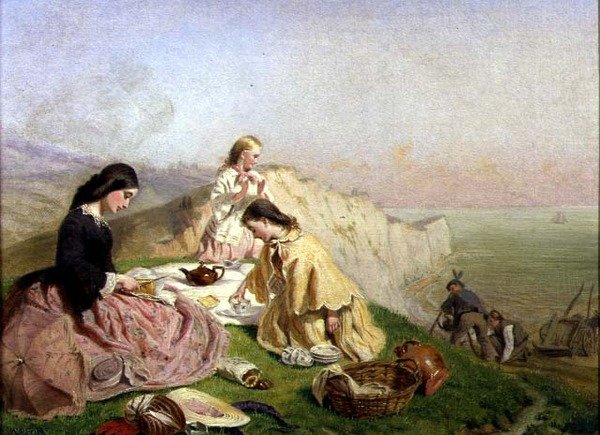 O piquenique no topo de um penhasco (óleo sobre tela) de Frederic James Shields