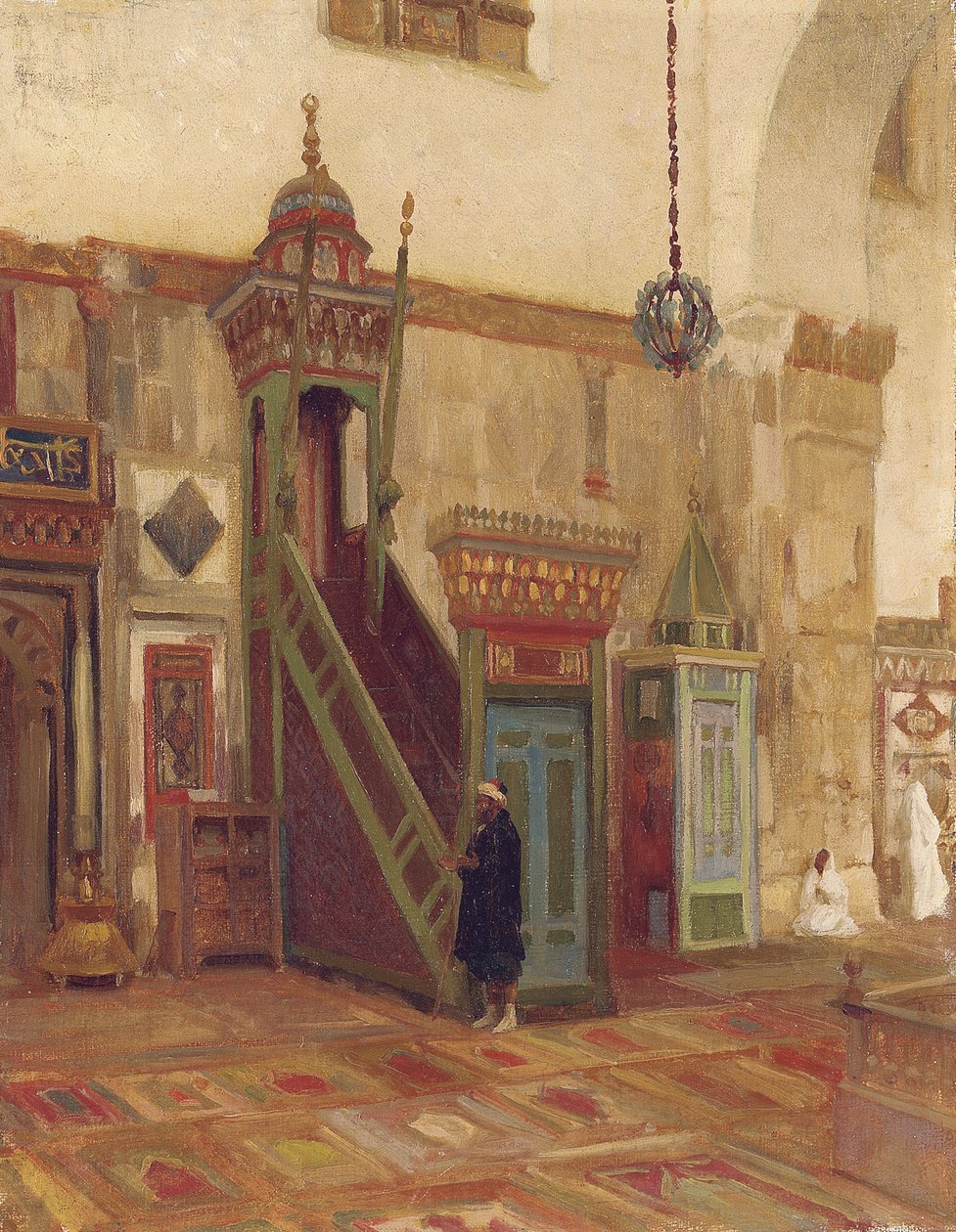 Interior de uma mesquita de Mimbar da grande mesquita de Damasco de Frederic Leighton