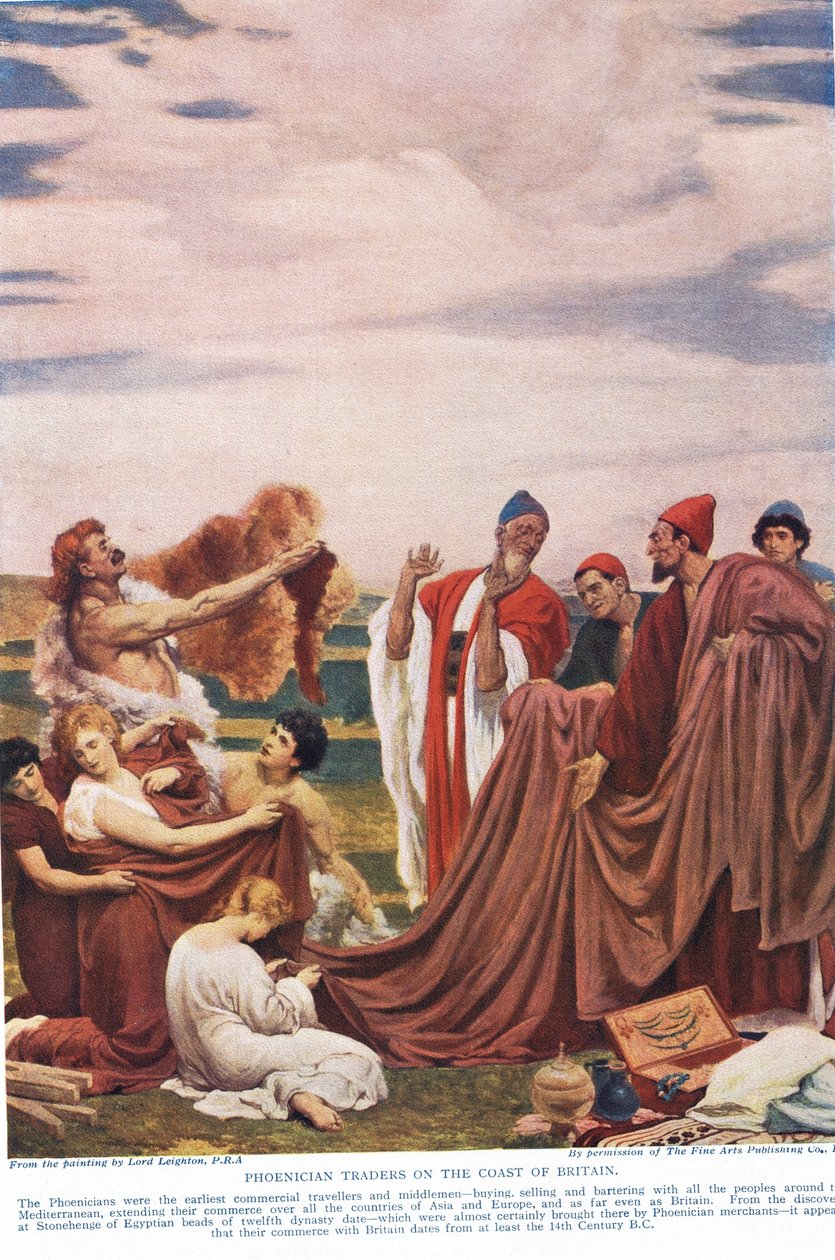 Phoenicians Trading with Early Britons, ilustração da "História das Nações de Hutchinson" de Frederic Leighton