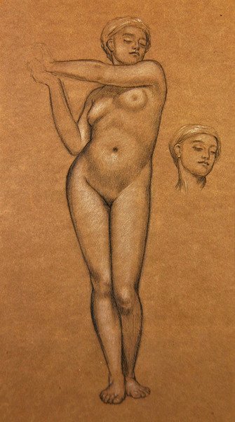 Estudo para Menina Espanhola (carvão e branco em papel) de Frederic Leighton