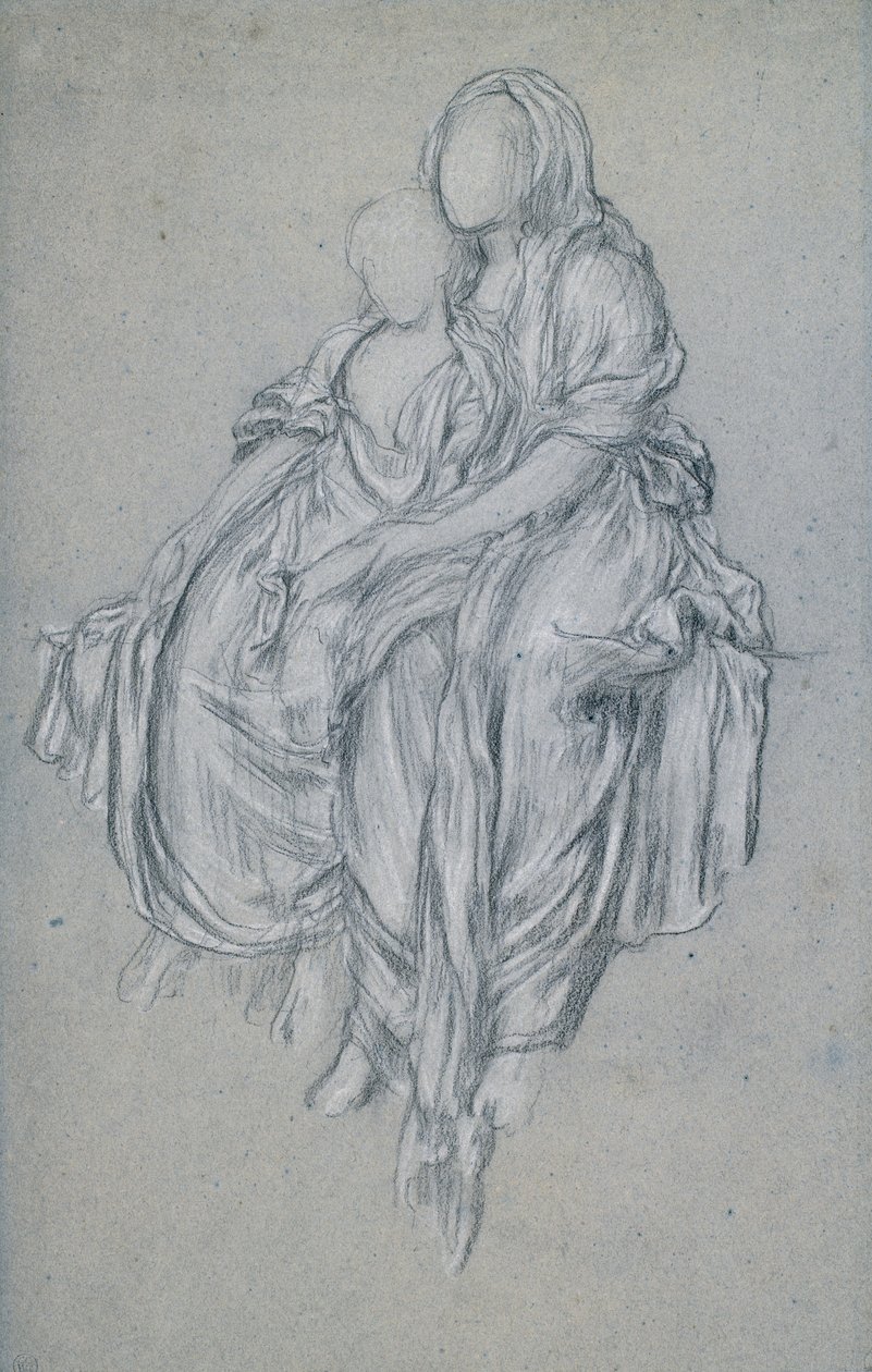 Estudo para a Daphnephoria, c.1876 (giz preto e branco em papel azul) de Frederic Leighton