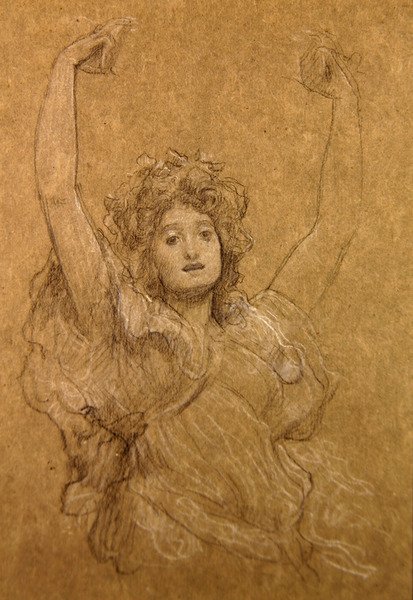 Estudo de uma Dançarina (giz preto e branco sobre papel) de Frederic Leighton