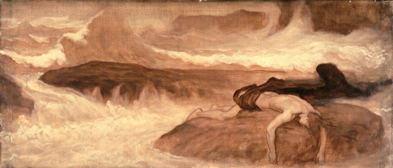 A morte de Leandro, painel anterior de A última vigília do herói de Frederic Leighton
