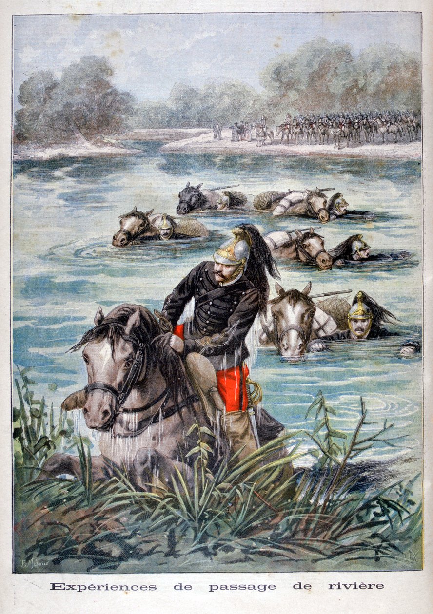 Cavalaria francesa que atravessa um rio, 1896 de Frederic Lix