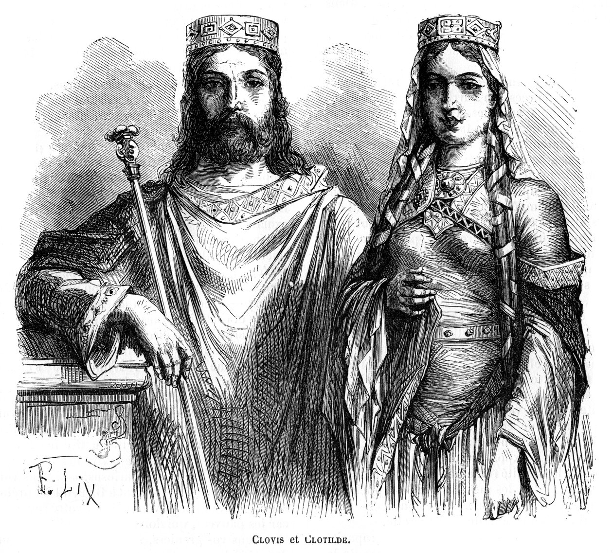 Rei Clovis I e rainha Clotilde dos francos, final do século V - início do século VI 1882-1884. de Frederic Lix