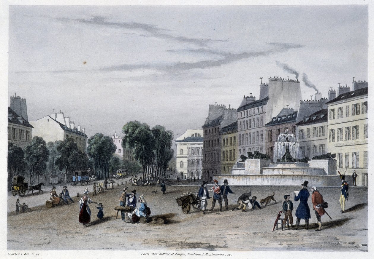 Torre de água (Fountain), Bd St Martin - em "Paris em 1832" por Martens de Frederic Martens