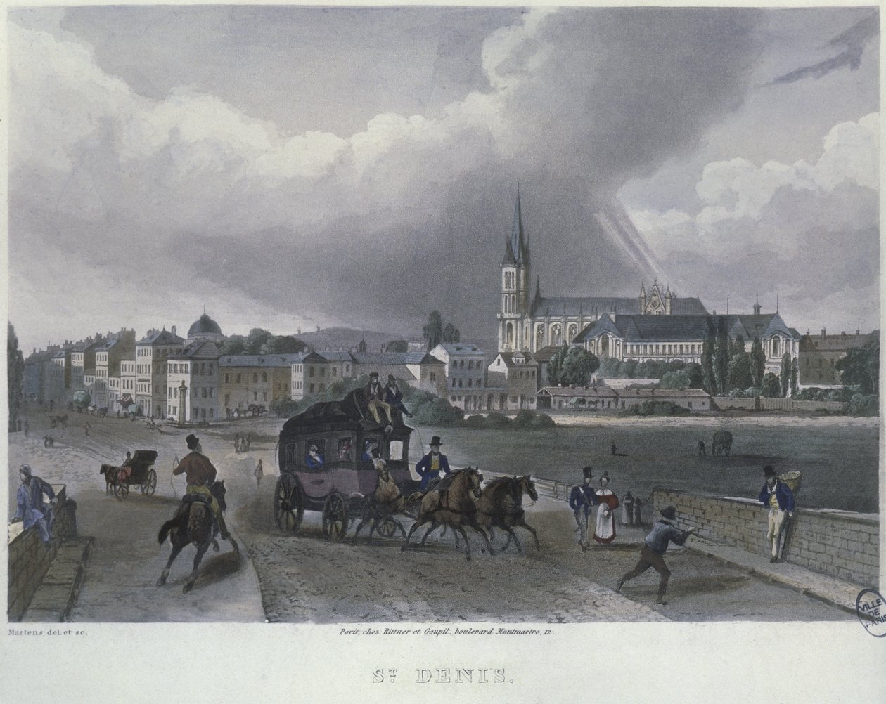A cidade de St. Denis, gravada por Frederic Martens (1809-75) 1832 (gravura a cores) de Frederic Martens