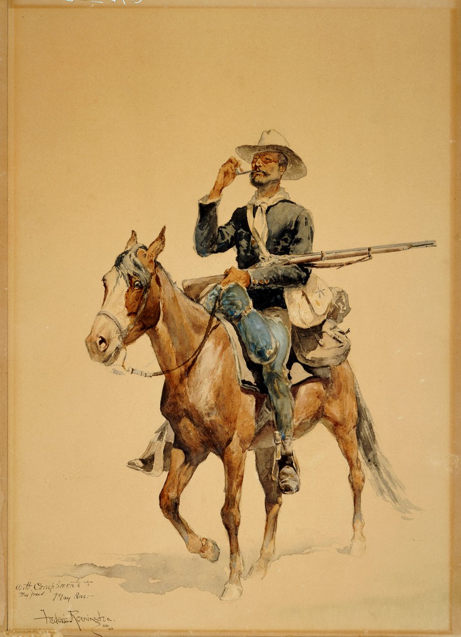 Um soldado de infantaria montado, 1890 de Frederic Remington