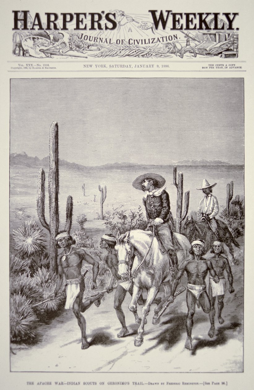 Apache Scouts lideram patrulha do exército na perseguição de Geronimo (1829-1909) do 