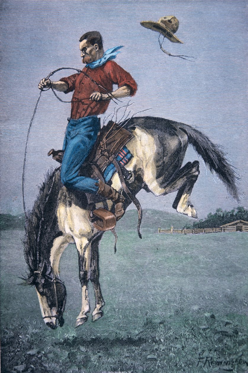 Bronco-Buster (gravação a cores) de Frederic Remington