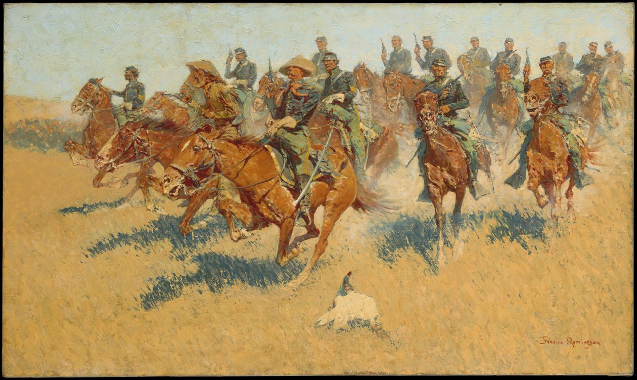 Carga de cavalaria nas planícies do sul de Frederic Remington