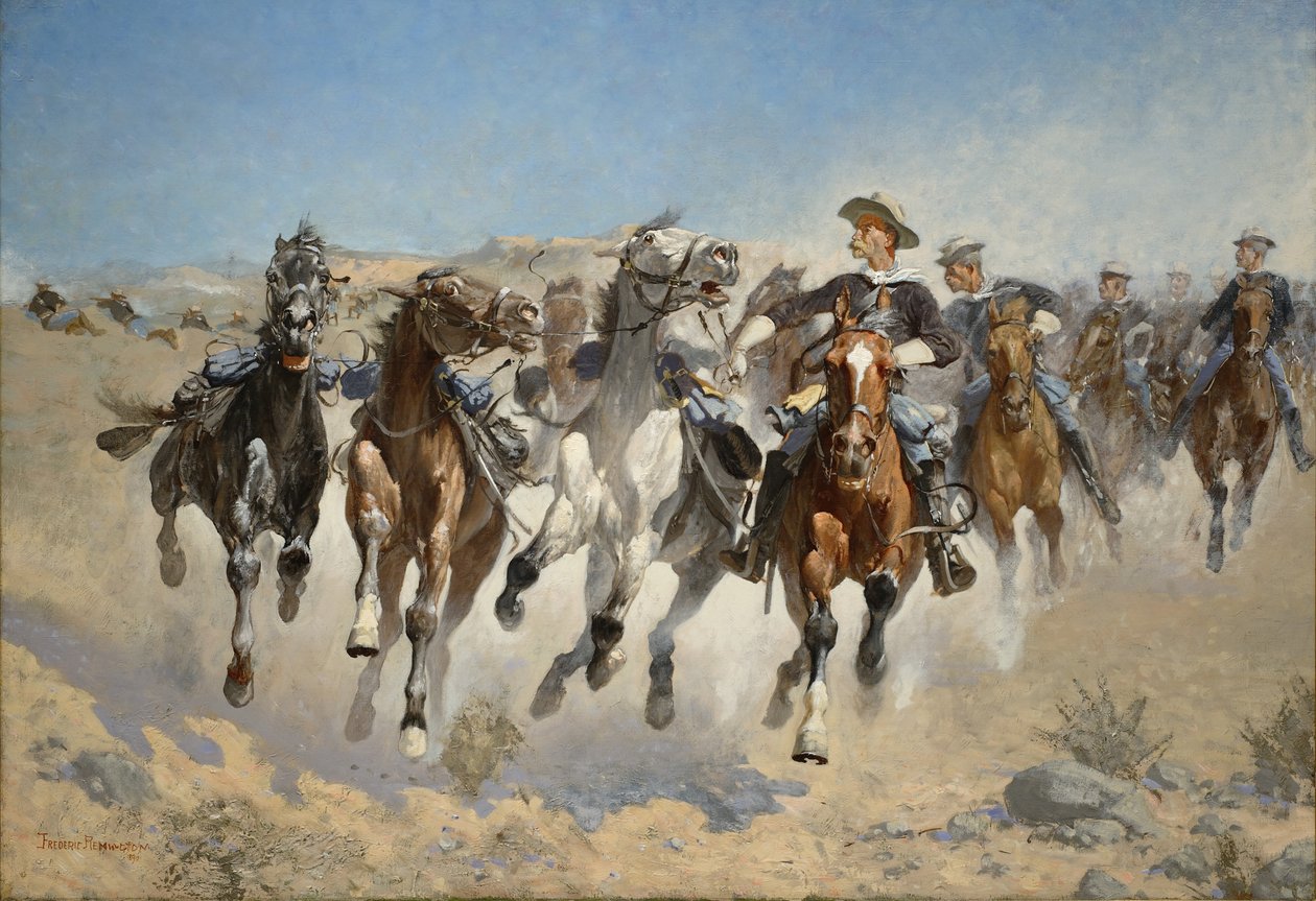 Desmontado: Os Quarta Tropas Movendo os Cavalos Levados, 1890 de Frederic Remington