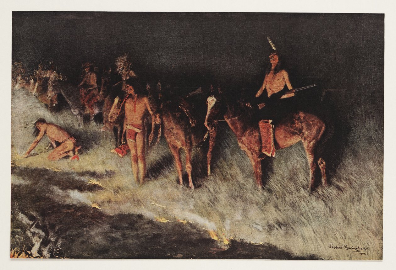 Fire on the Prairie, de Colliers Weekly, pub.1908 de Frederic Remington