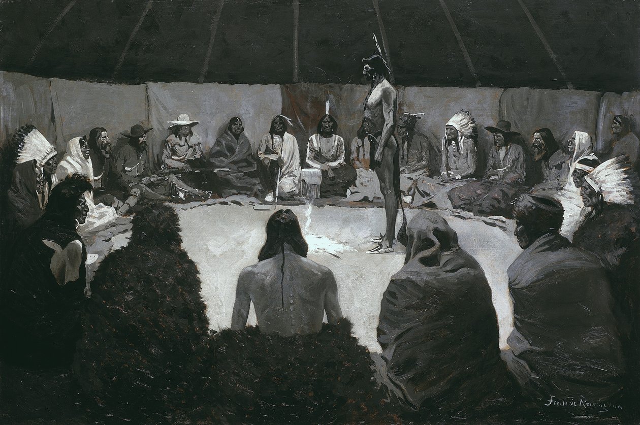 Contarei ao Homem Branco, c.1900 (óleo sobre tela) de Frederic Remington