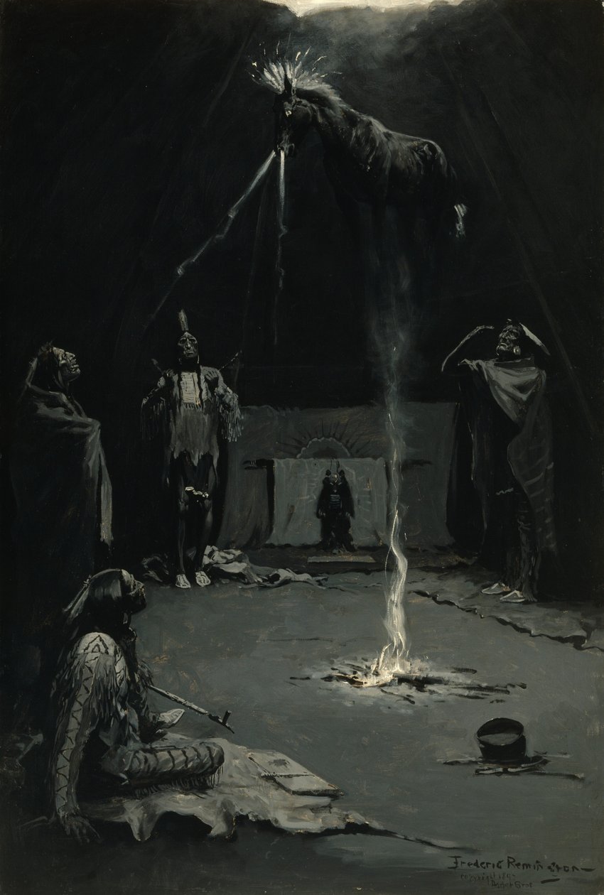 Deus Índio do Fogo (A ida do cavalo medicinal) de Frederic Remington