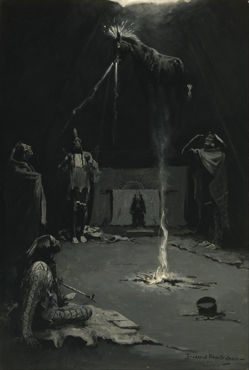 Deus Índio do Fogo (A ida do cavalo medicinal) de Frederic Remington