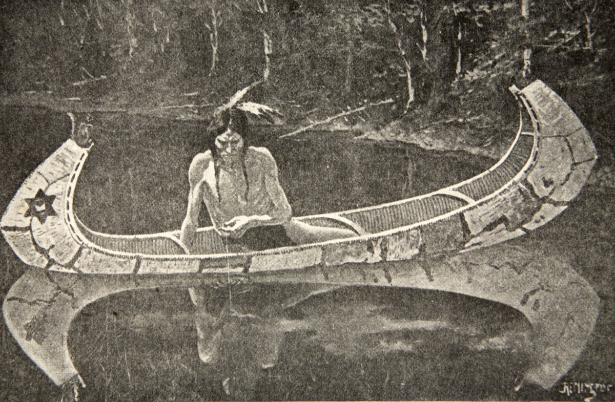 Long sentou-se à espera de uma resposta, de The Song of Hiawatha, de Henry Wadsworth Longfellow (1807-82), pub. por George G. Harrap e companhia Ltd., 1911 de Frederic Remington