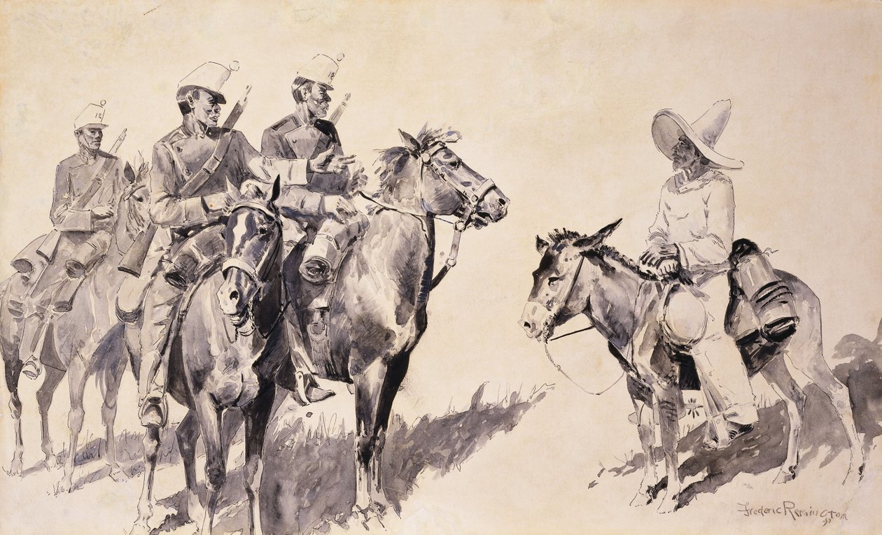 Gendarmes mexicanos pedindo o caminho, 1890 de Frederic Remington