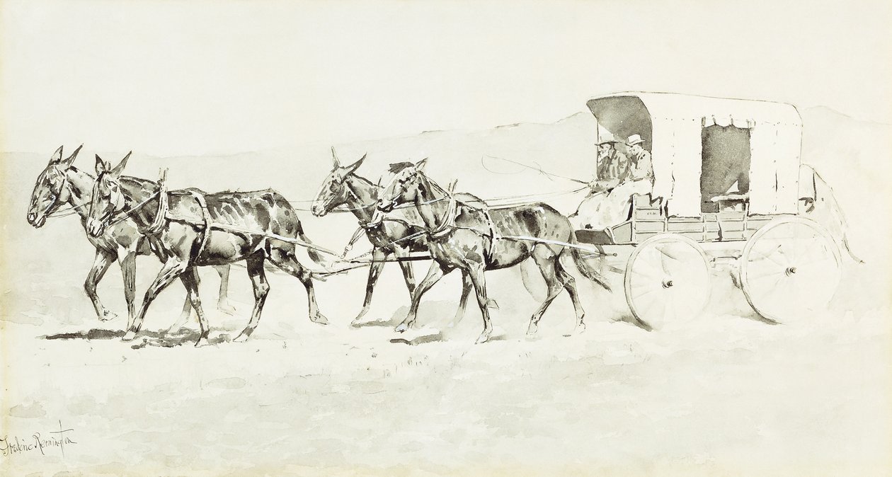 Um dos estágios de Williamson, c.1892 (caneta e pincel e tinta preta e branco chinês no papel) de Frederic Remington