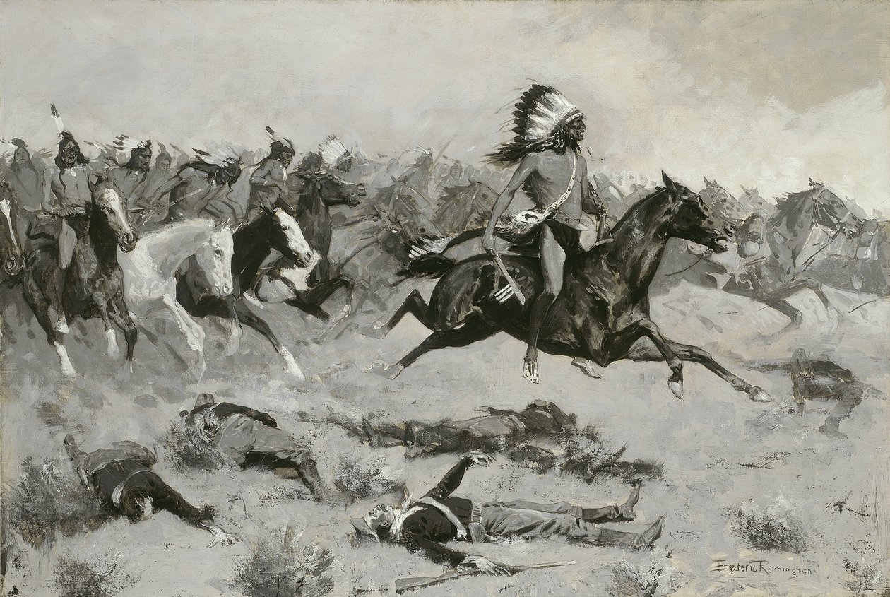 Apressando lojas vermelhas passaram pela linha, c.1900 de Frederic Remington