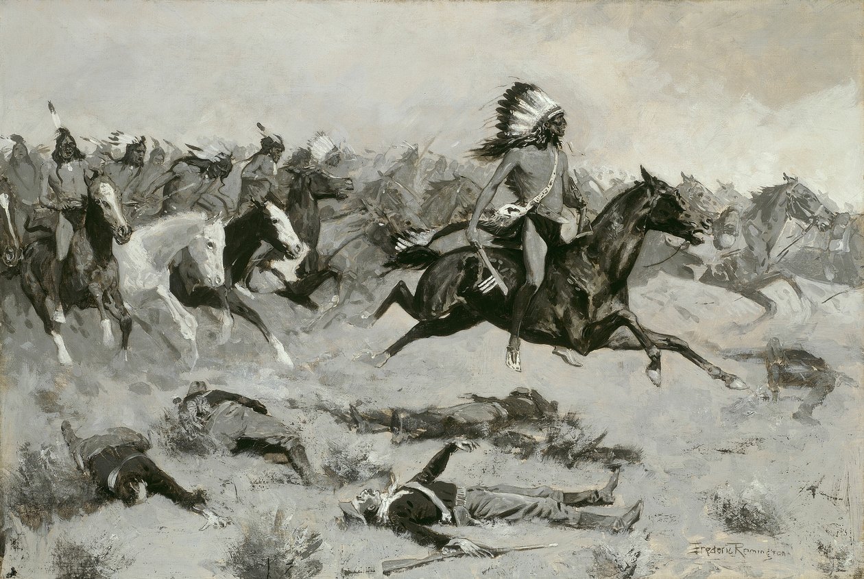 Apressando Lojas Vermelhas Passadas pela Linha, c. 1900. de Frederic Remington