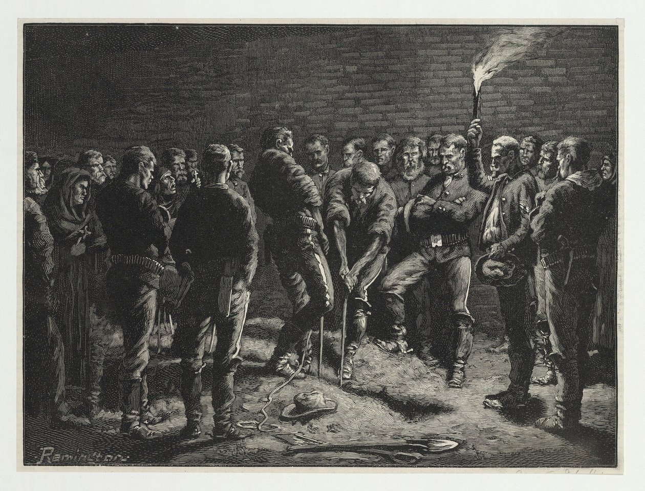 A Campanha Apache - enterro de homens Hatfields, da Harpers Weekly, pub. 1886 de Frederic Remington