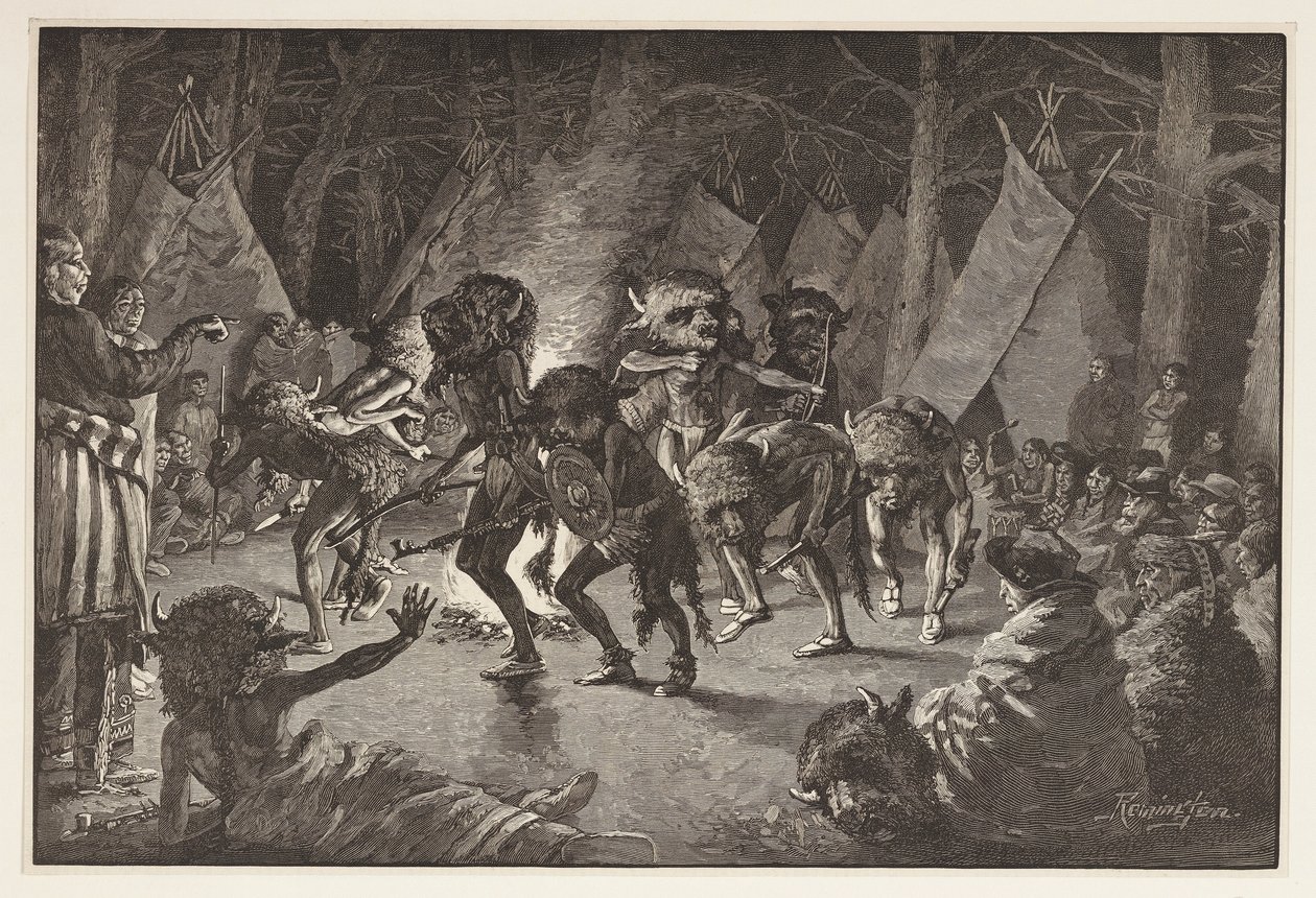 The Buffalo Dance, do Harpers Weekly, pub 1887 de Frederic Remington