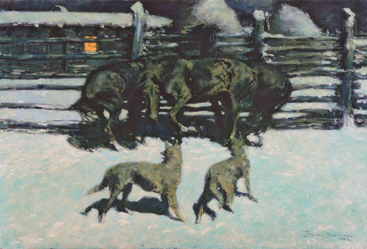 The Call for Help (At Bay) c.1908 (óleo sobre tela) de Frederic Remington