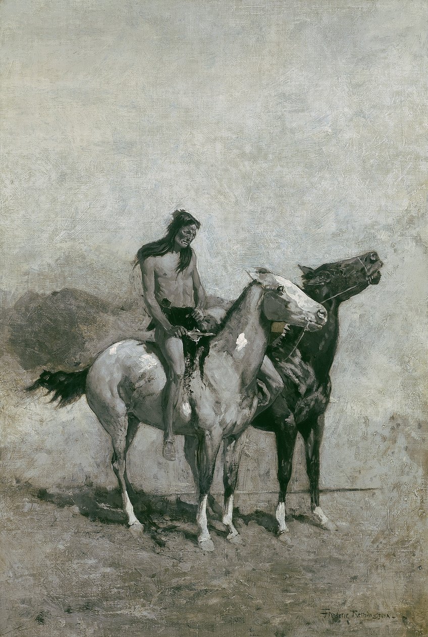 O Devorador de Fogo atirou sua vítima através de seu pônei, c.1900 de Frederic Remington
