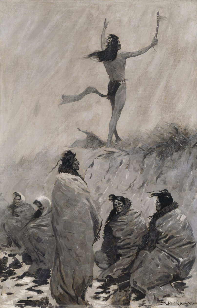 O Devorador de Fogo levantou os braços para o Pássaro do Trovão de Frederic Remington