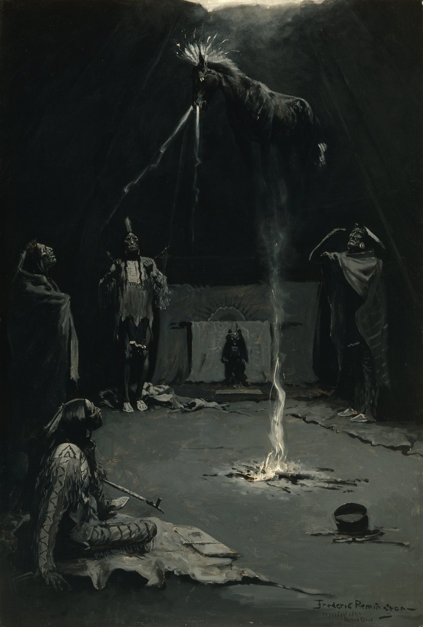 O ir do cavalo da medicina (deus indiano do fogo) 1897 de Frederic Remington