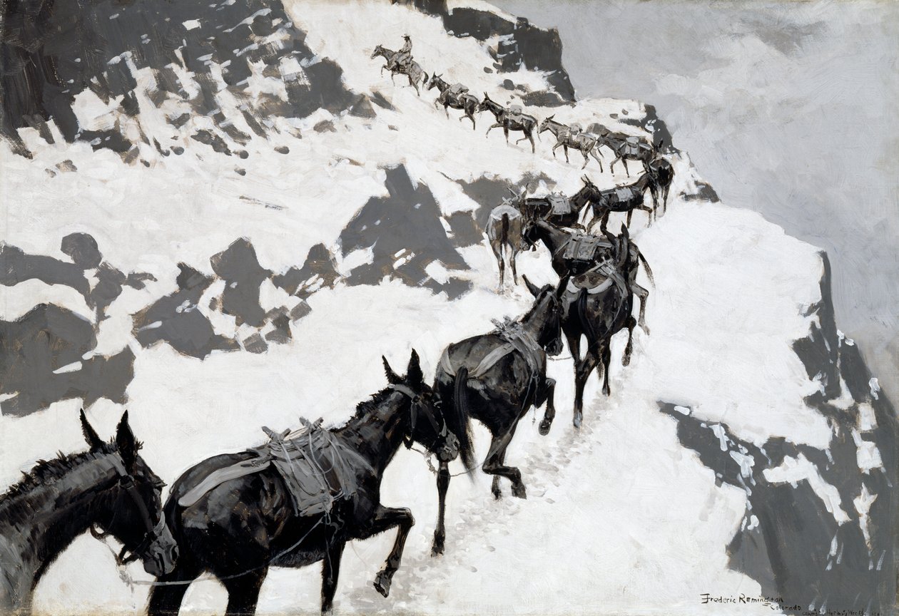O Mule Pack (um minério-trem indo para as minas de prata, Colorado) 1901 de Frederic Remington