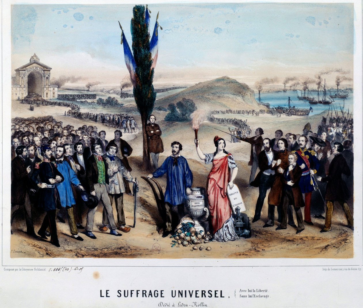 Alegoria ao sufrágio universal de Alexandre Auguste Ledru-Rollin (Ledru Rollin) (1807-1874) Ledru Rollin, candidato às eleições presidenciais de 1848, é adepto do Arbre de la Liberte, era a favor do Sufrágio Universal, estabelecido de Frederic Sorrieu