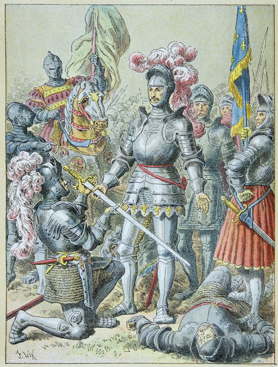 Batalha de Pavia: François I, derrotado, entregou a sua lança ao cavaleiro Charles de Lannoy em 1525. de Frederic Theodore Lix