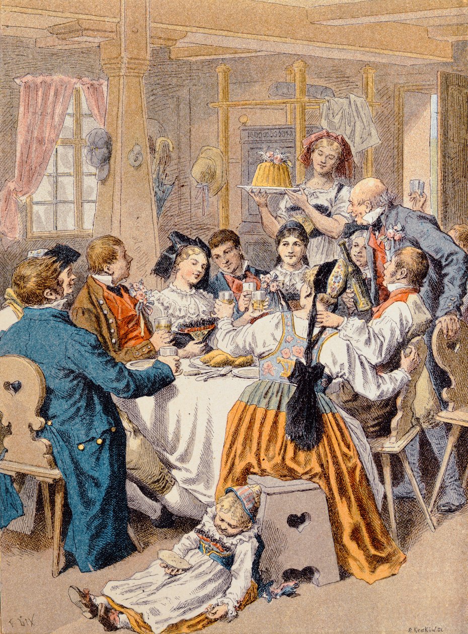 Celebração de um noivado na Alsácia, 1901 de Frederic Theodore Lix