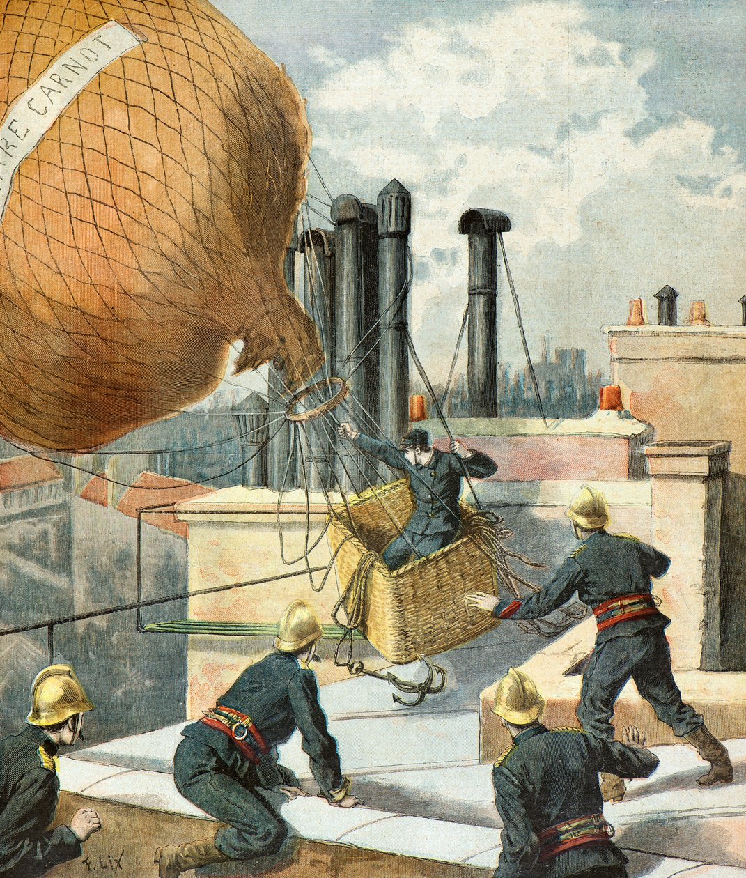 Bombeiros a salvar um homem num balão de Frederic Theodore Lix