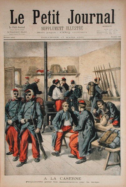 No quartel, Preparação para manobras na neve, ilustração do Le Petit Journal, 17 de março de 1895 de Frederic Theodore Lix
