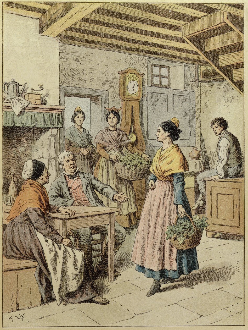 Interior de uma fazenda em Provence, 1901 (gravura de cor) de Frederic Theodore Lix