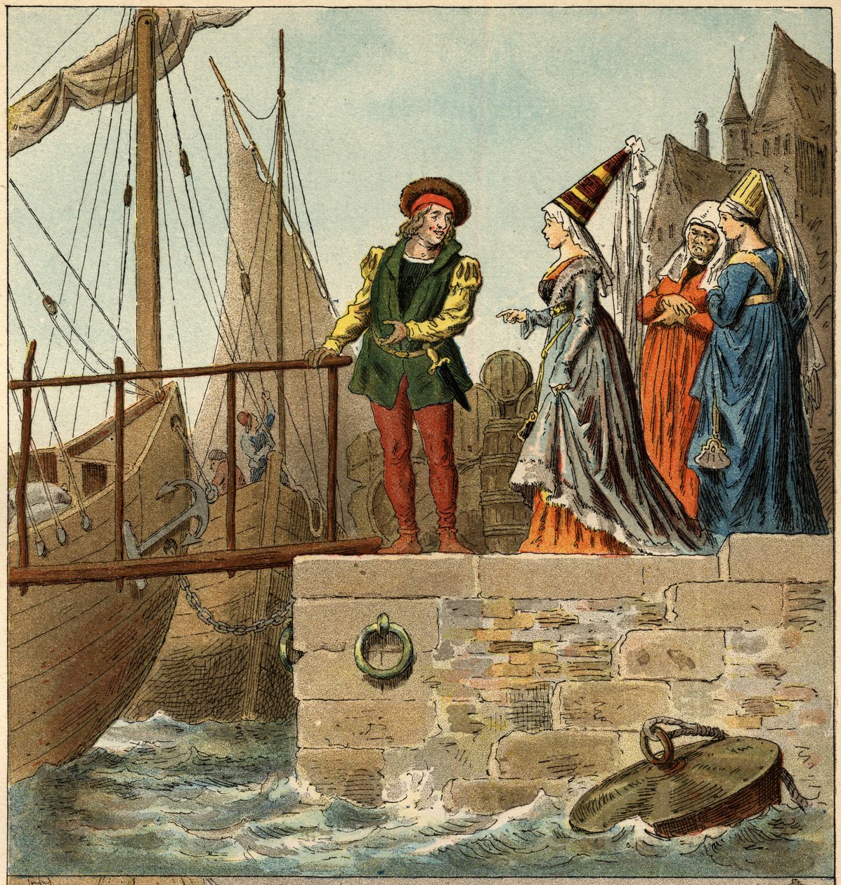 Canção popular: "A Nantes est arrive". Ilustração (detalhe) de Frederic Theodore Lix (1830-1897) em "Chansons et rounds enfantines des provinces de la France". de Frederic Theodore Lix