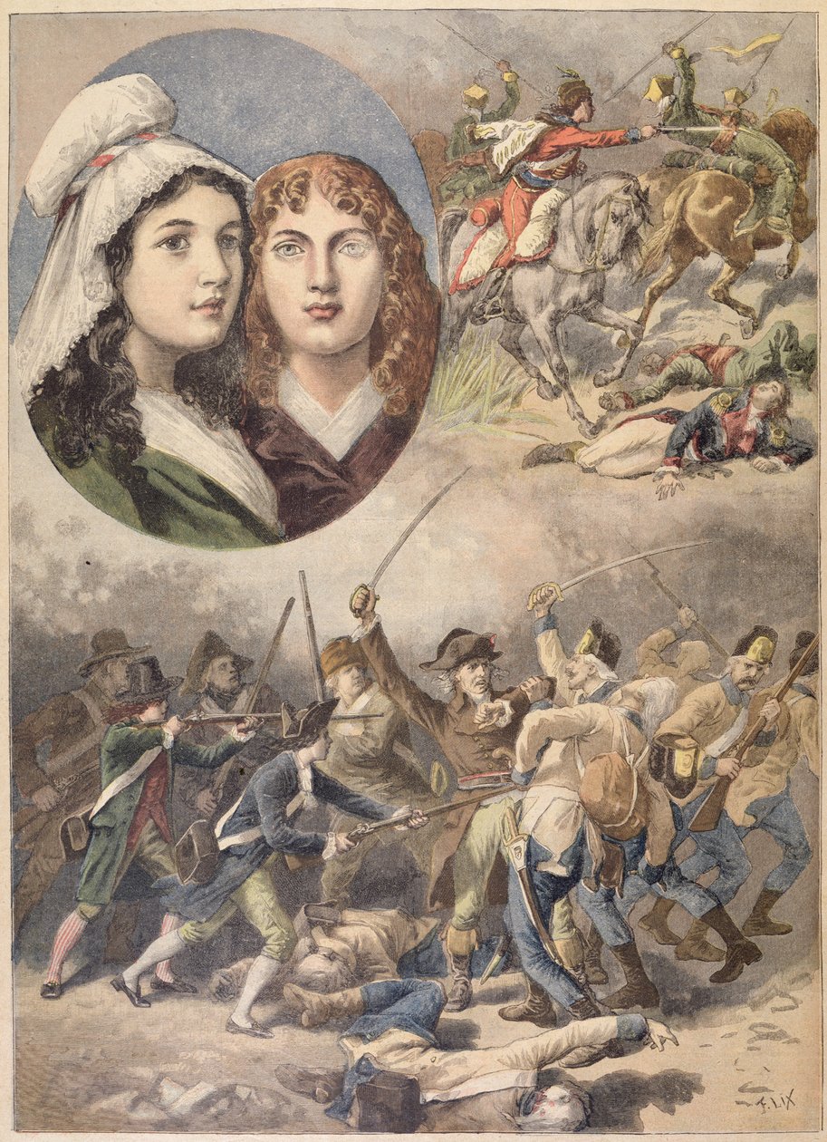 As heroínas francesas, Felicite e Theophile de Fernig em 1792, de &39;Le Petit Journal&39;, 27 de agosto de 1894 de Frederic Theodore Lix