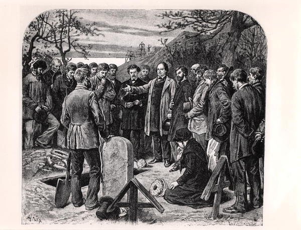 Victor Hugo (1802-85) em Guernsey entregando a oração fúnebre de um companheiro no exílio, c.1880 (gravura) (foto a p/b) de Frederic Theodore Lix